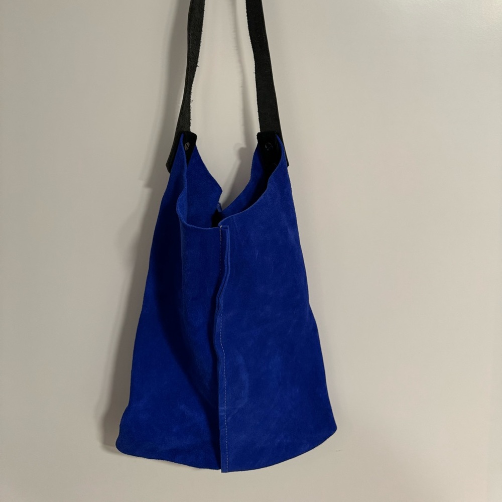 cobalt blue suede small tote bag